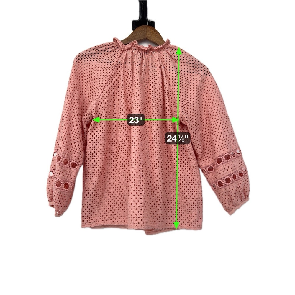 Pink Eyelet Blouse Ruffle‎ Neck Balloon Sleeve Boho Cottagecore Peasant Romantic - Picture 12 of 12